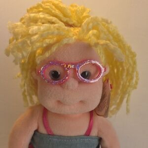 Ty Beanie Boppers Kooky Kandy Yellow Ponytail Pink Glasses Denim Dress